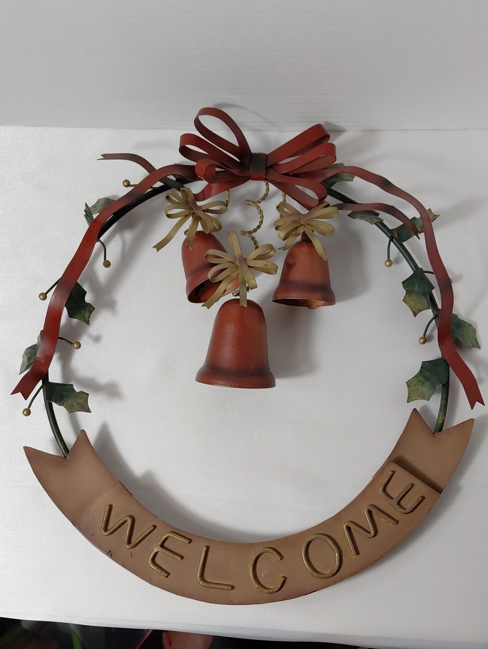 Rustic Metal Wreath Welcome Sign With Bells That Ring